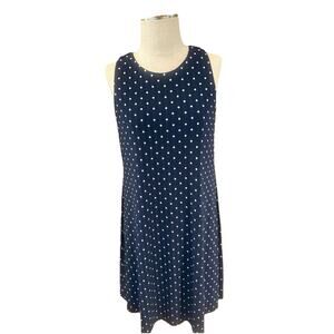 Anne Klein Shift Mini Dress Women Size 10 Navy Polka Dot Crew Neck Sleeveless